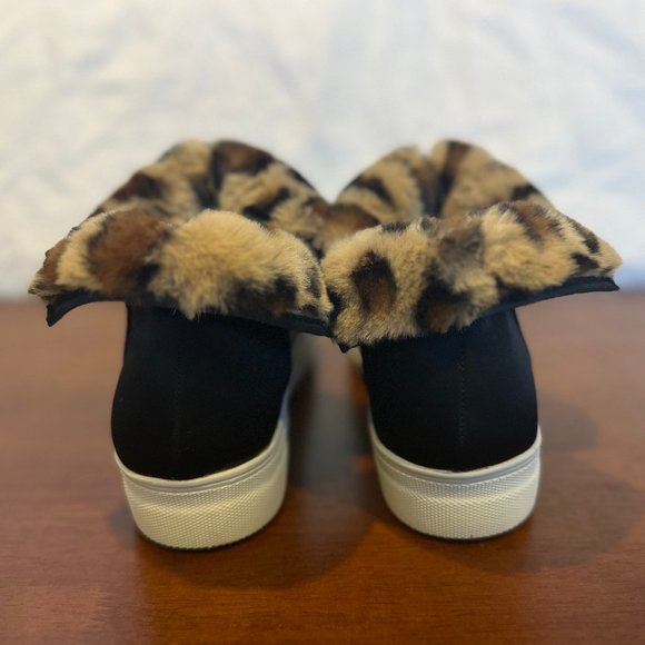 (Never Used) Black Platform Booties with Leopard Print Faux Fur Lining - Picture 3 of 10